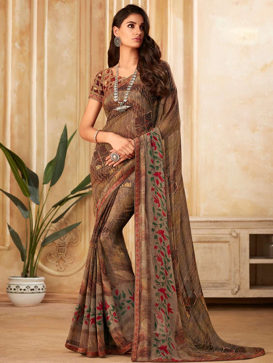 abstract printed saree with blouse