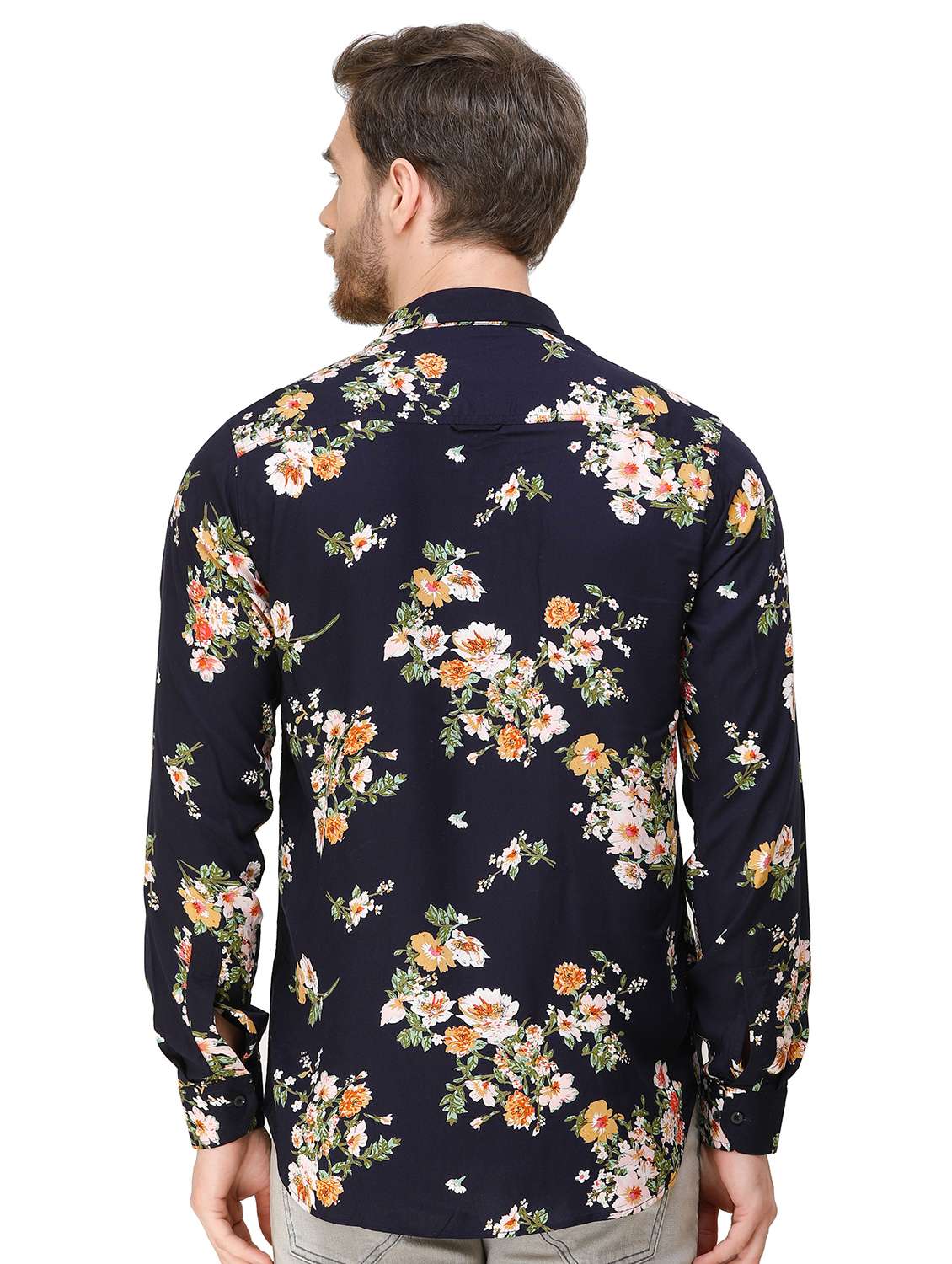 navy blue floral print casual shirt - 16970018 - Standard Image - 2