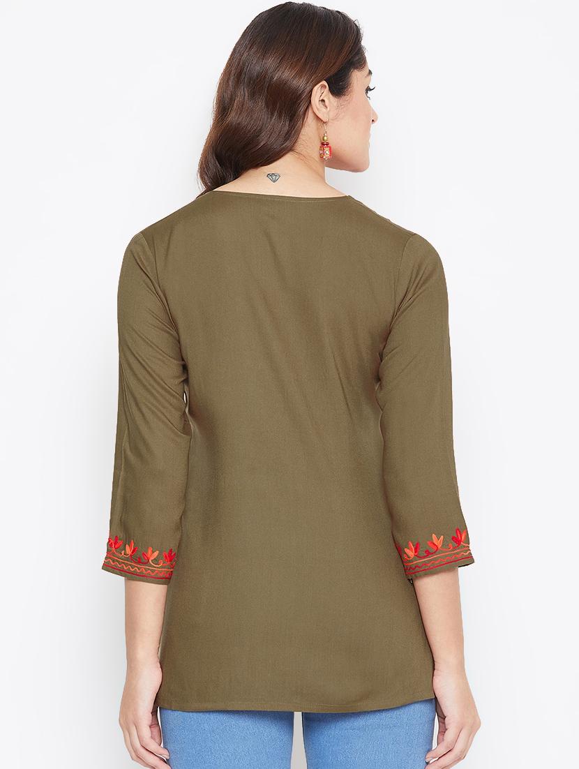 notch neck embroidered detail tunic - 16970345 - Standard Image - 2