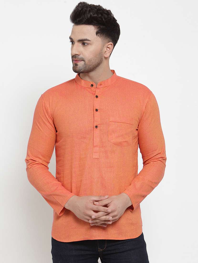 orange solid short kurta