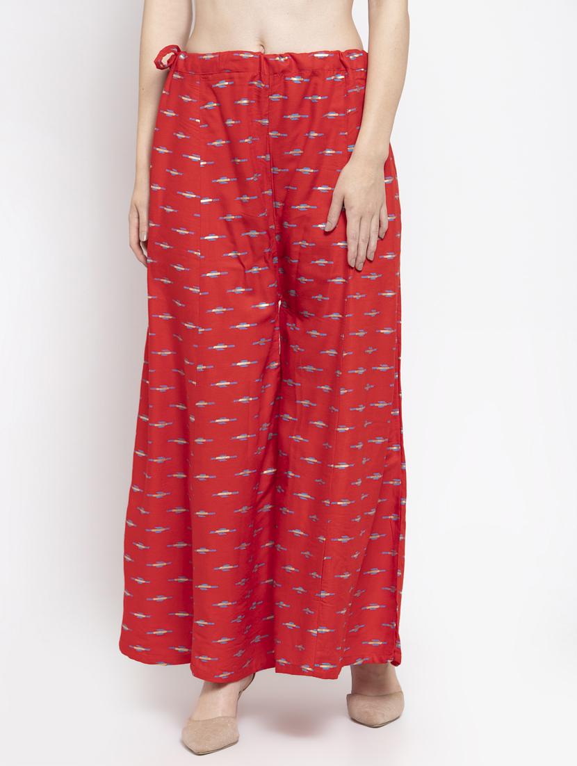 red printed flared palazzo - 16971235 -  Zoom Image - 0