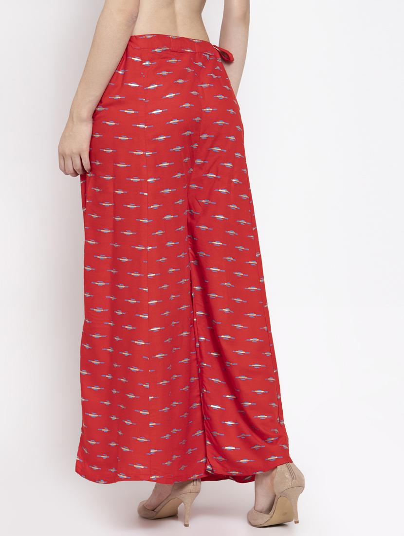 red printed flared palazzo - 16971235 - Standard Image - 2