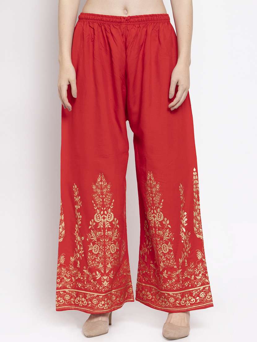 red foil print straight palazzo 