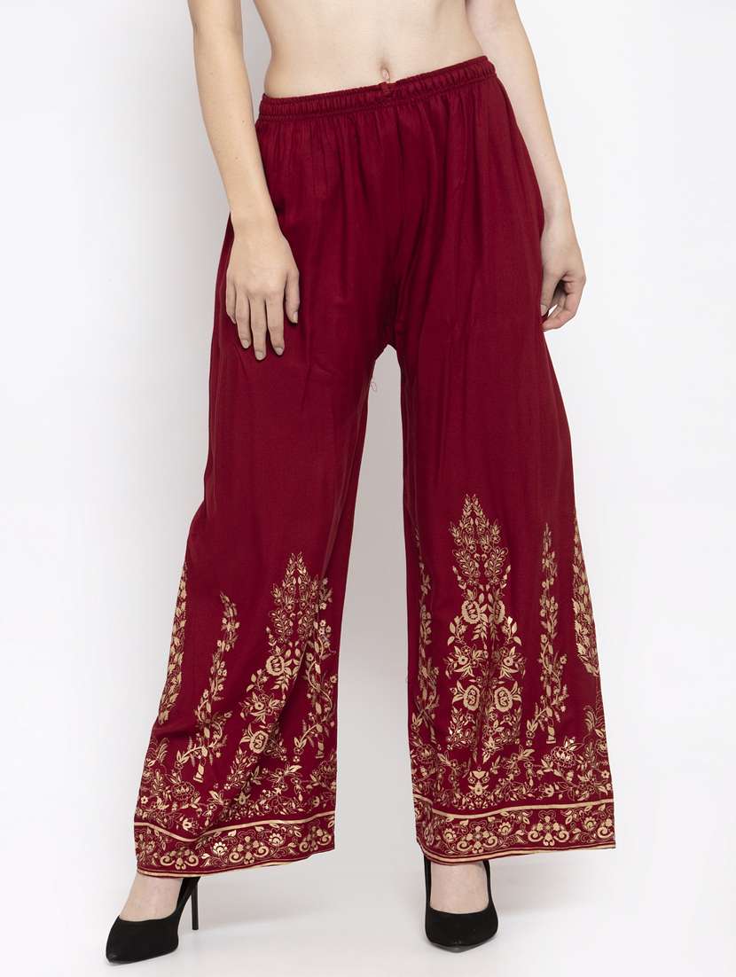 maroon foil print straight palazzo - 16971298 - Zoom Image - 0