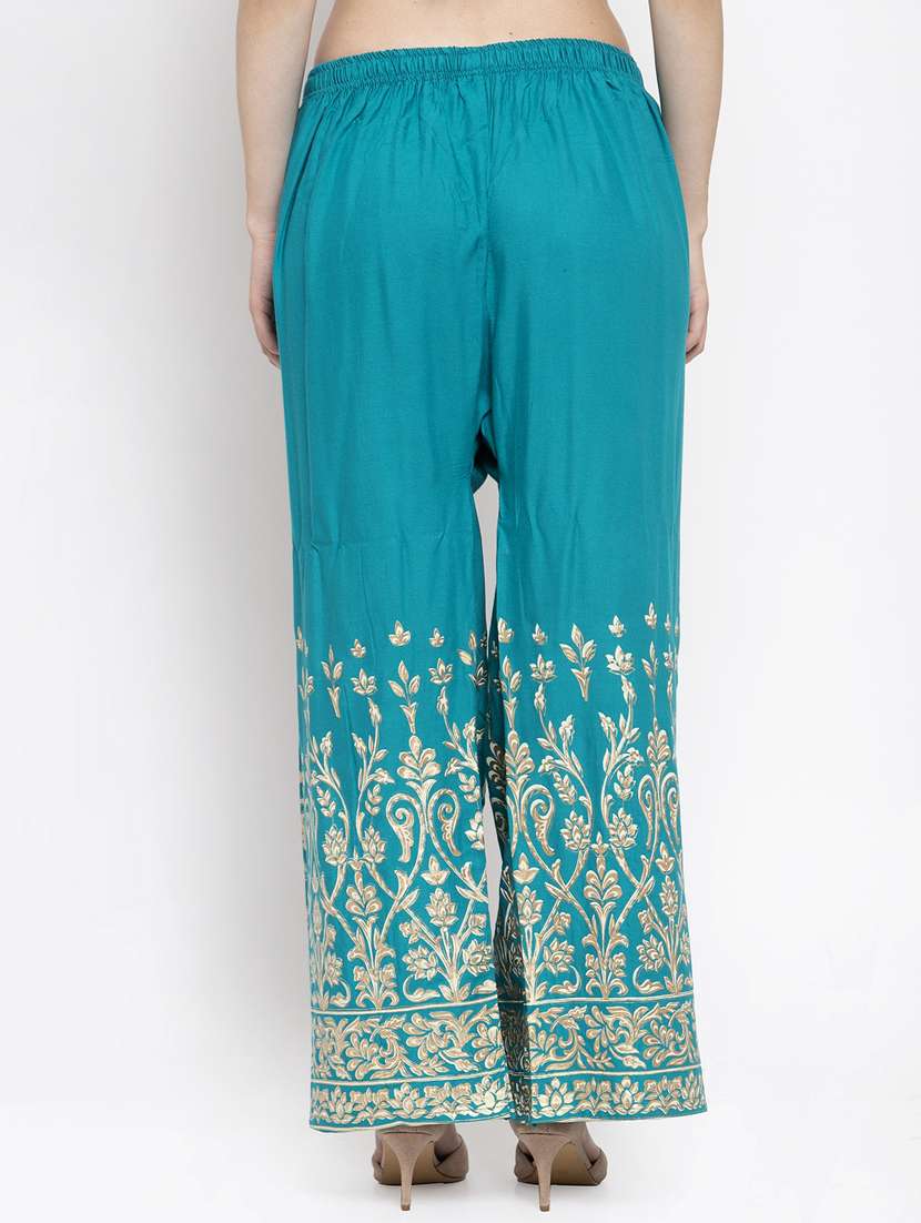 green printed straight palazzo  - 16971301 -  Standard Image - 2