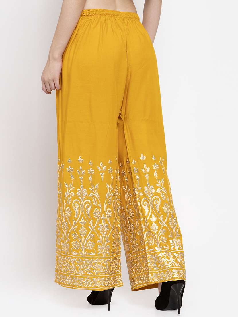 yellow floral print straight palazzo - 16971303 - Standard Image - 2