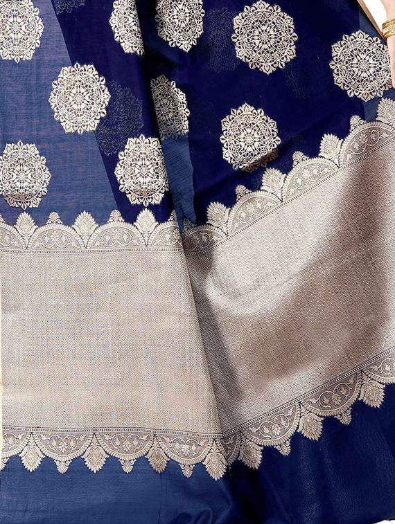 indigo chanderi banarasi saree with blouse - 16972400 - Standard Image - 2