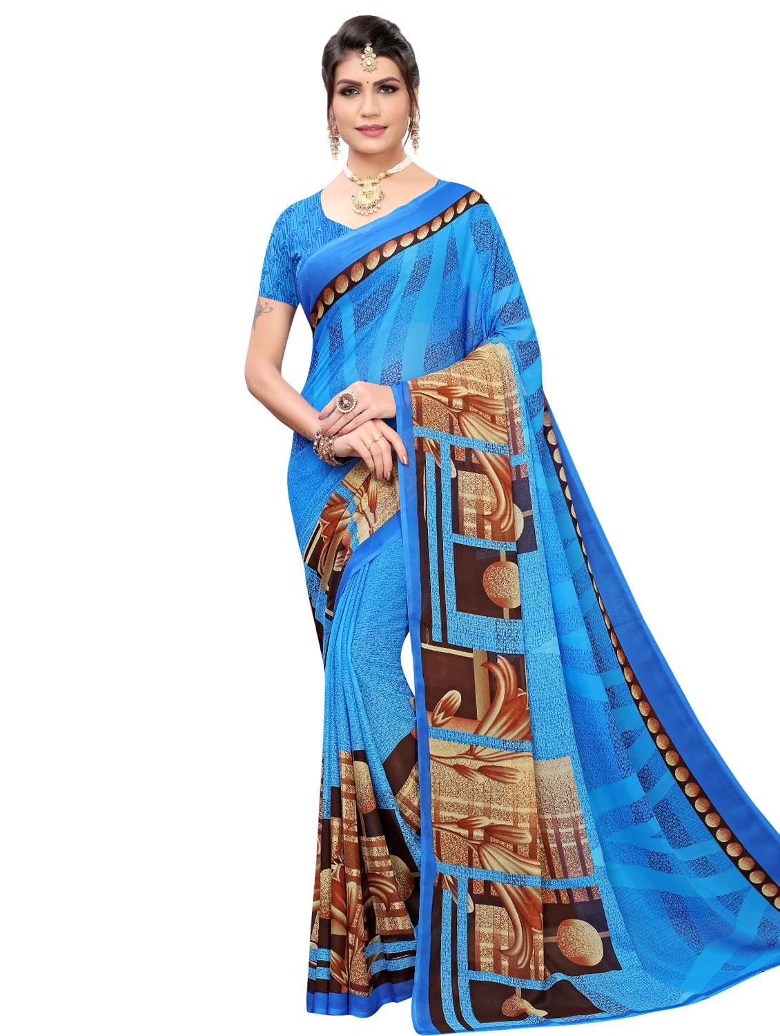 printed woven saree with blouse