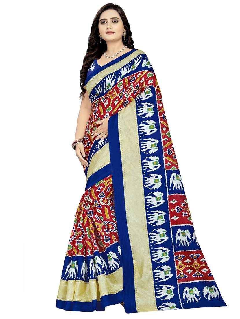 women's ikat red colored saree with blouse