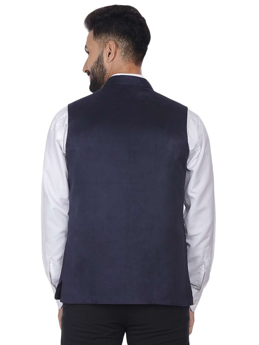 dark blue solid velvet nehru jacket - 16973785 -  Standard Image - 2