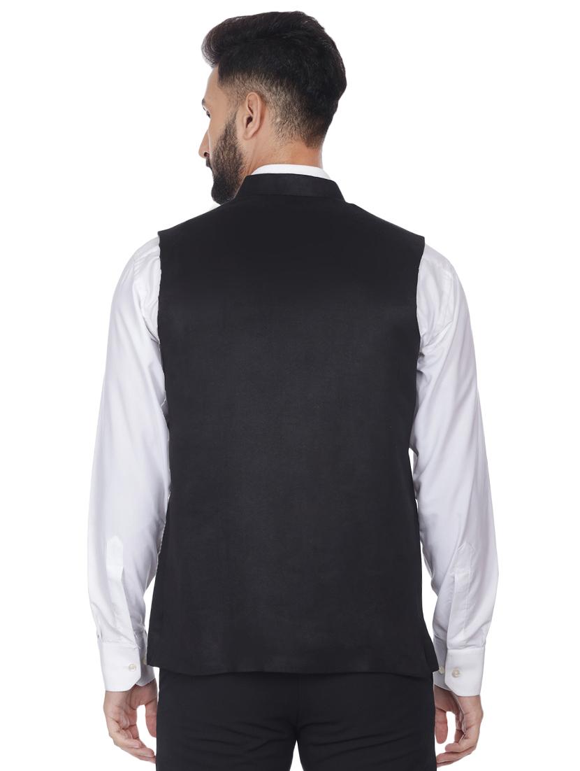 black solid velvet nehru jacket - 16973787 - Standard Image - 2