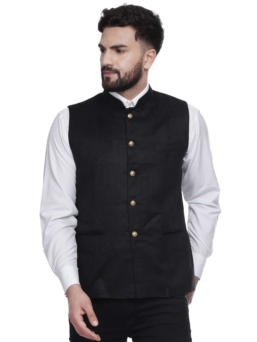 black solid velvet nehru jacket