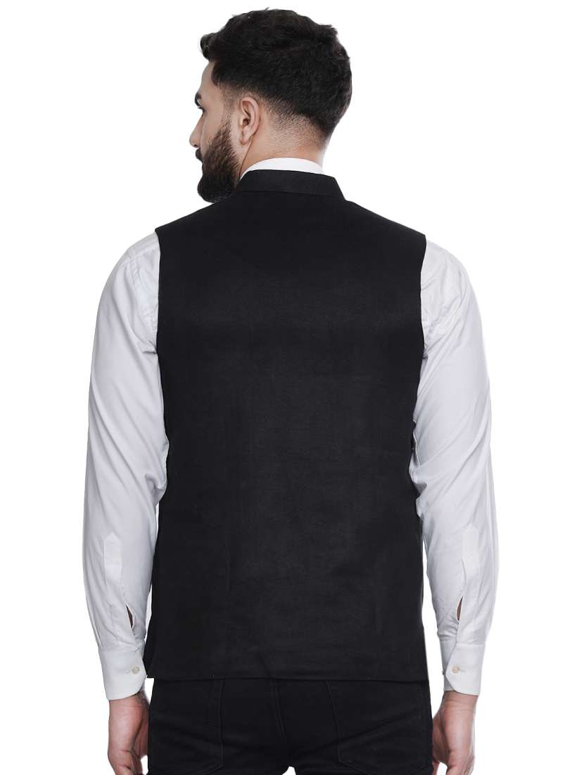 black solid velvet nehru jacket - 16973800 -  Standard Image - 2
