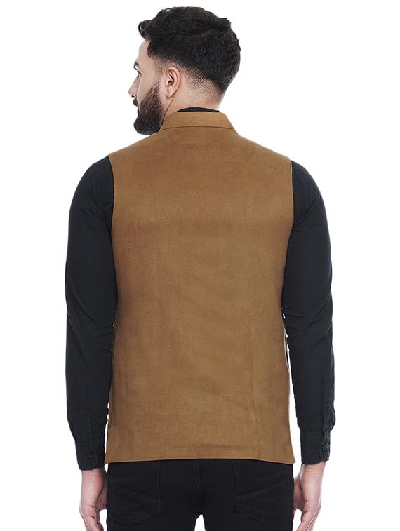 brown solid velvet nehru jacket - 16973801 - Standard Image - 2