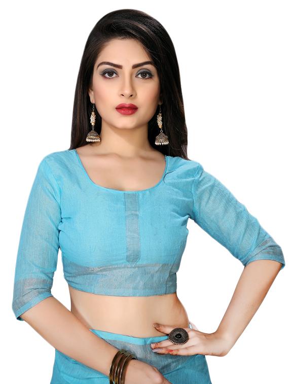 plain woven saree with blouse - 16974234 - Standard Image - 2