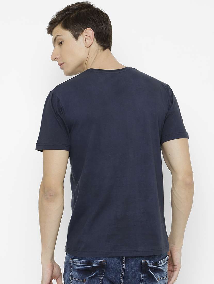 Navy Blue Typographic Front Print T Shirt