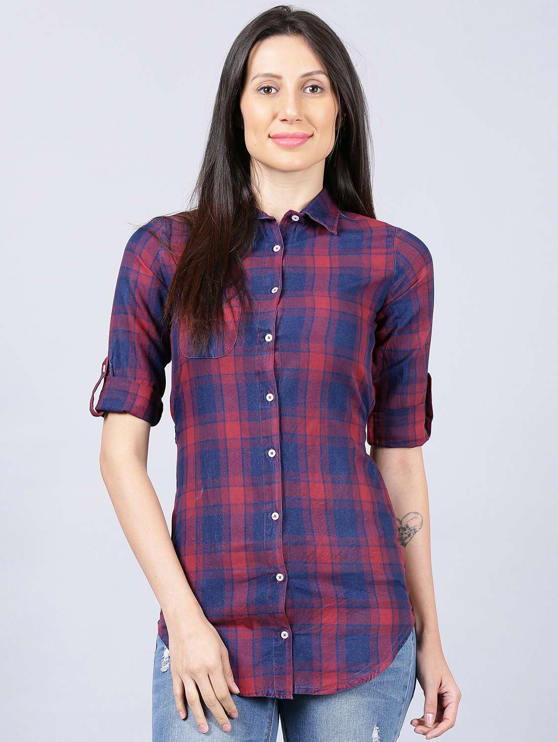 roll up sleeved checkered shirt 