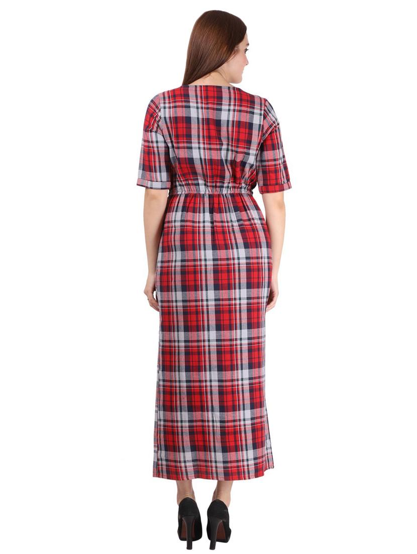 checkered a-line ethnic dress - 16976556 - Standard Image - 2