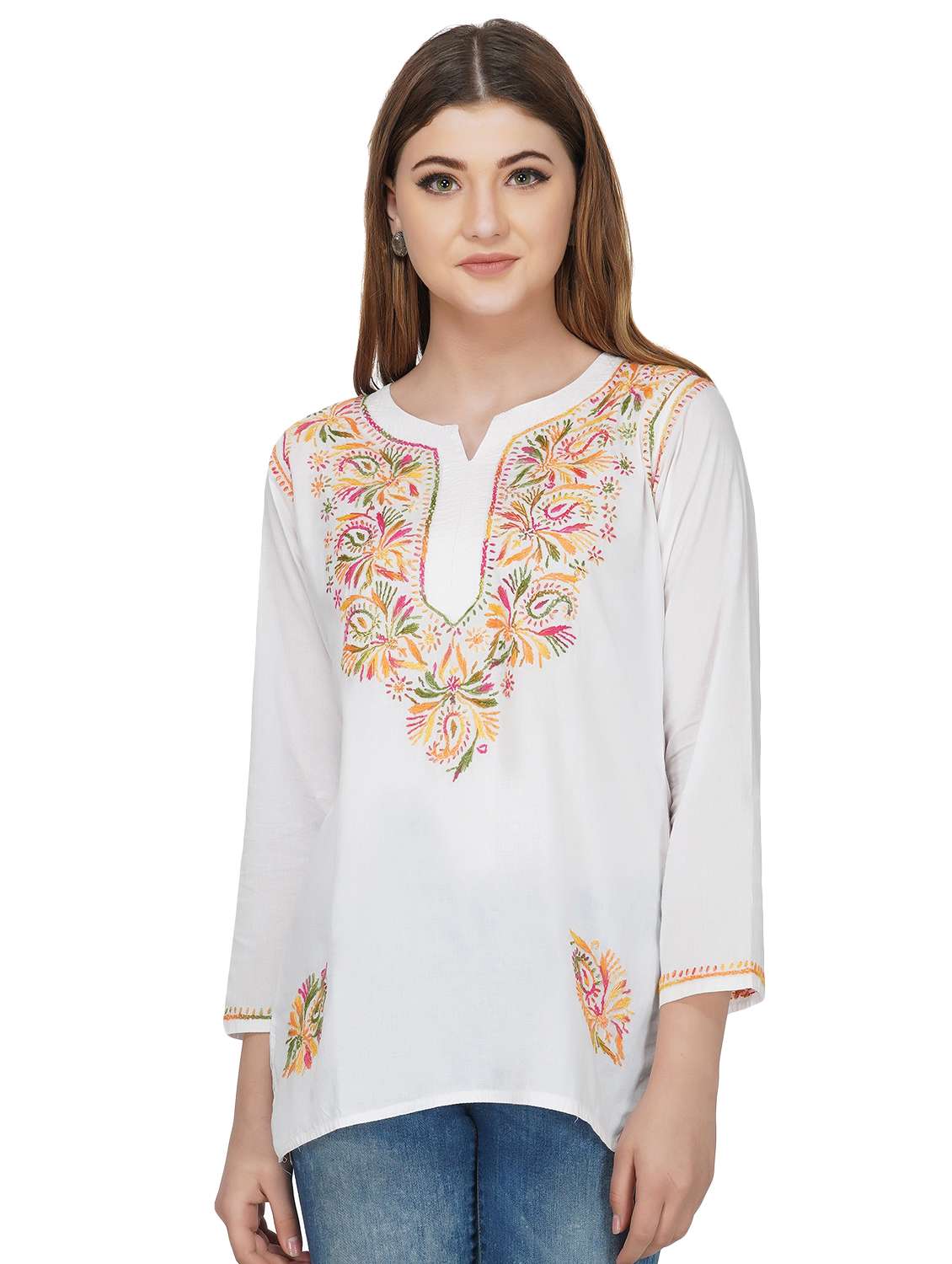 white chikankari straight kurti