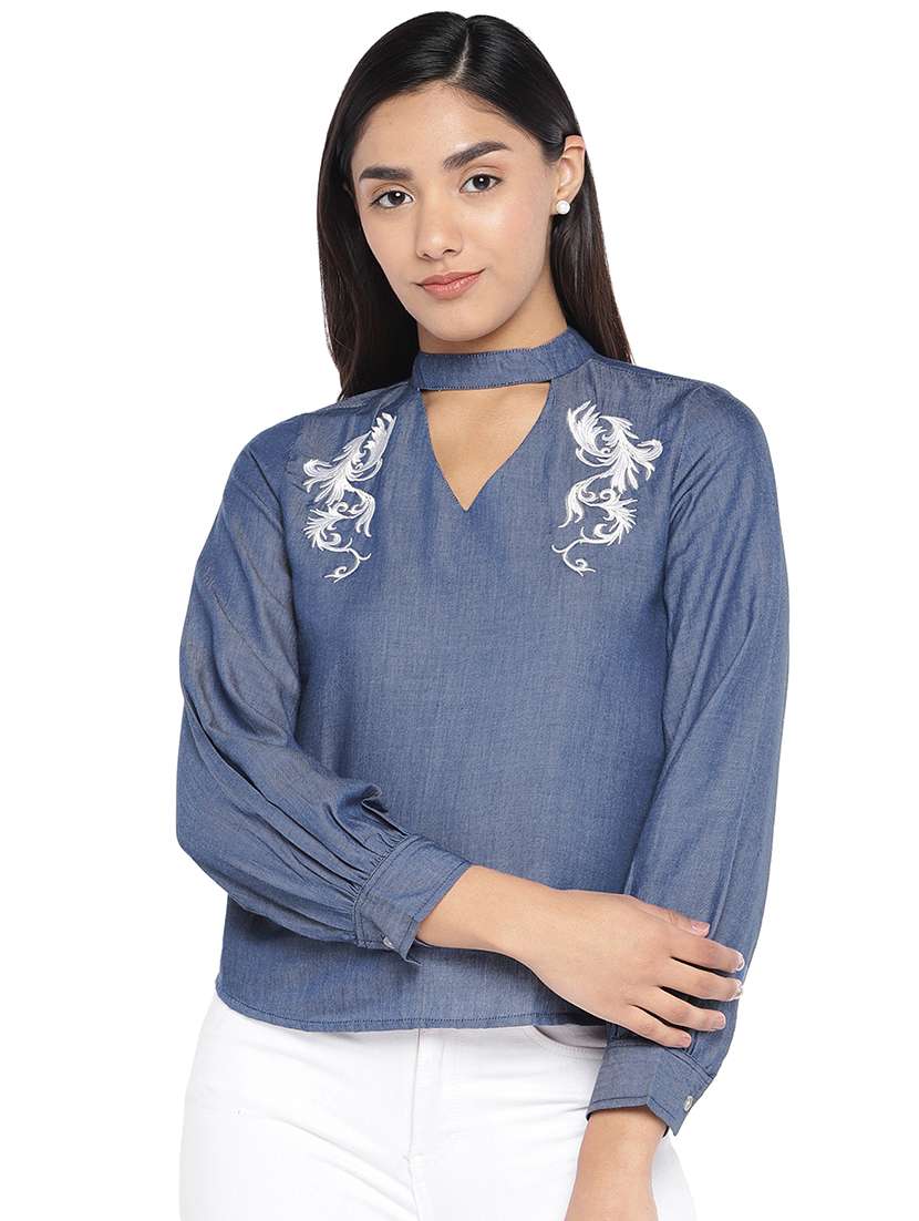 women's straight key hole neck top