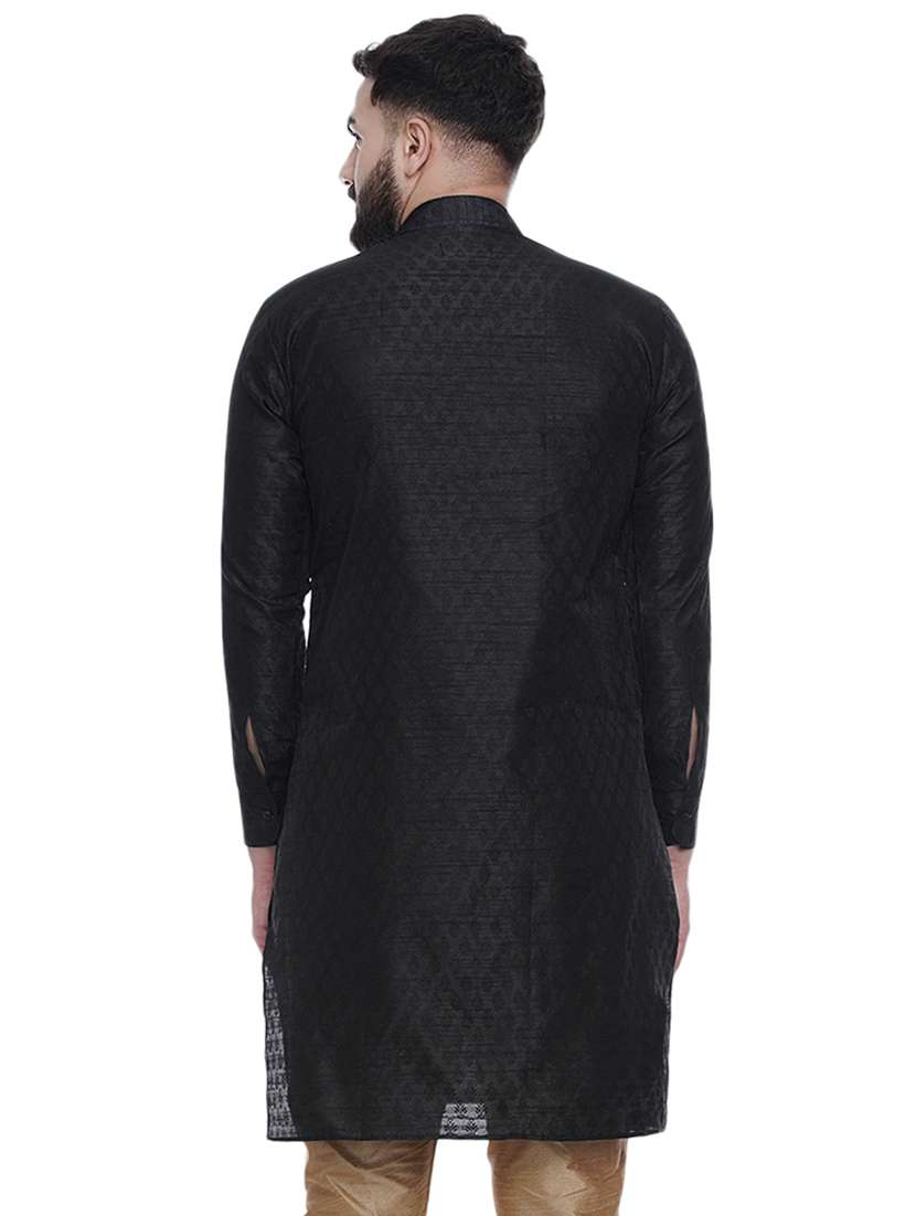 black jacquard work mandarin neck kurta - 16979474 -  Standard Image - 2
