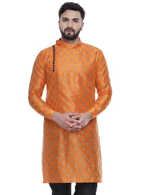 orange printed silk blend medium length kurta - 16979475 -  Standard Image - 0