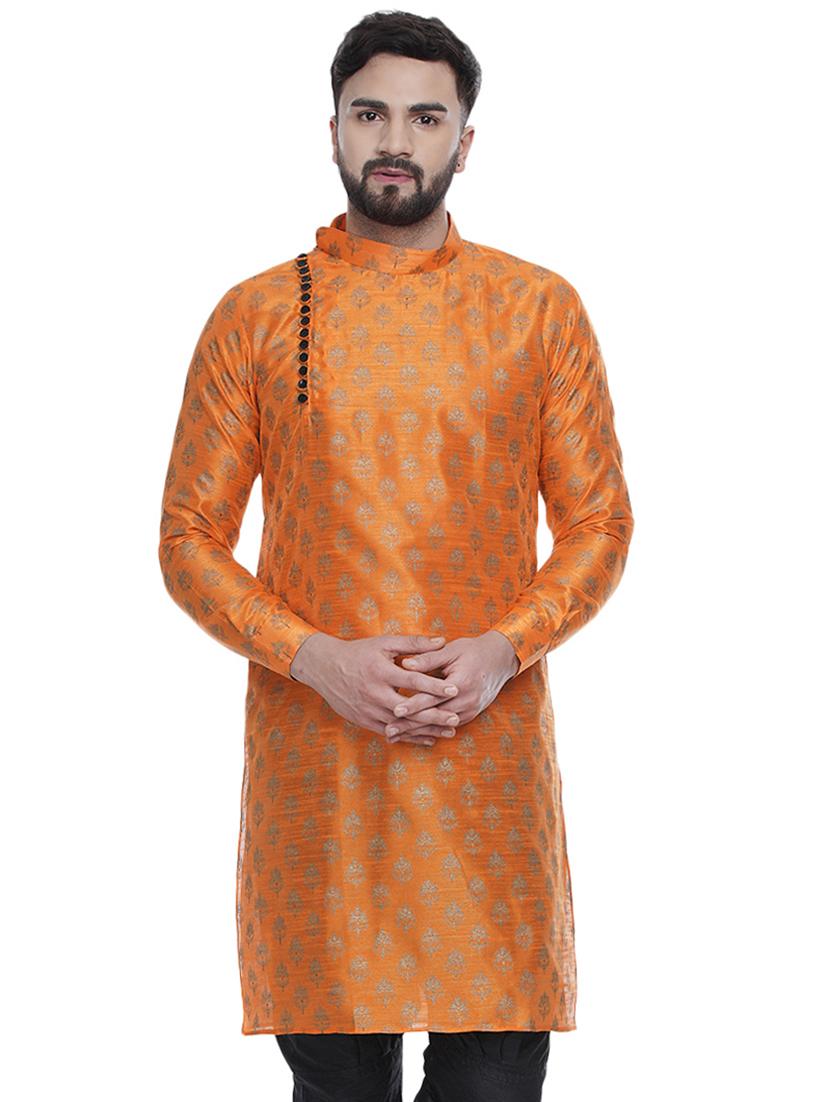 orange printed silk blend medium length kurta - 16979475 -  Zoom Image - 0