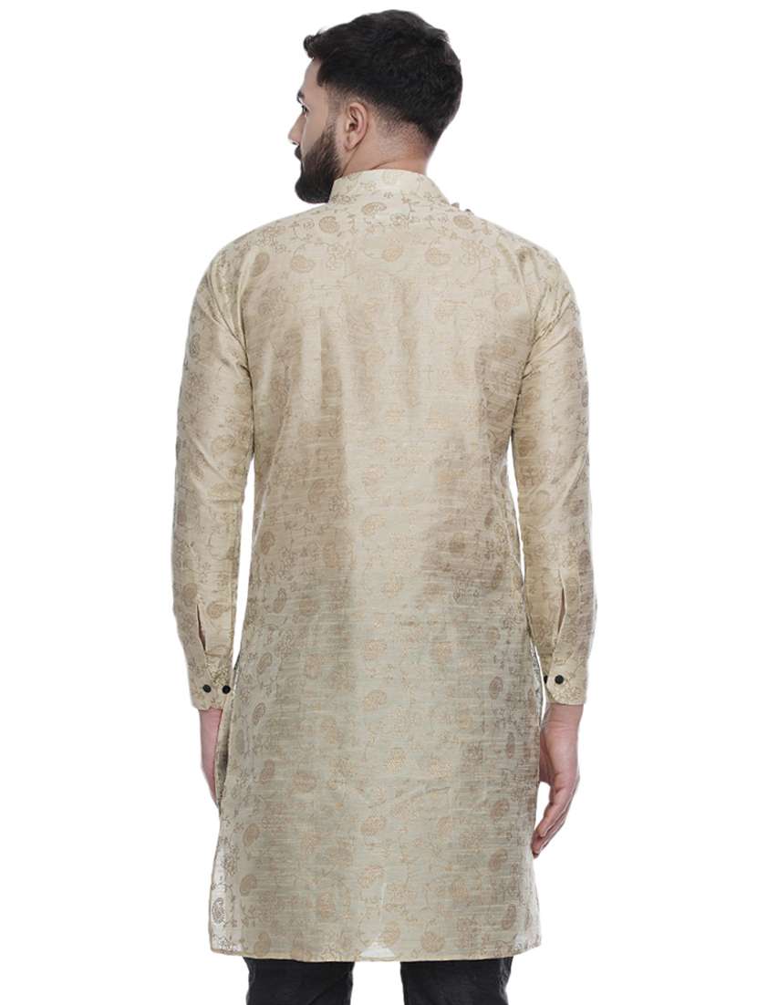 beige printed silk blend medium length kurta - 16979476 -  Standard Image - 2