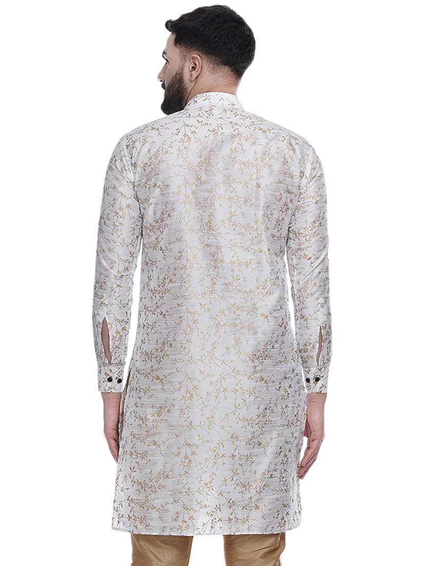 white self-designed silk medium kurta - 16979479 -  Standard Image - 2