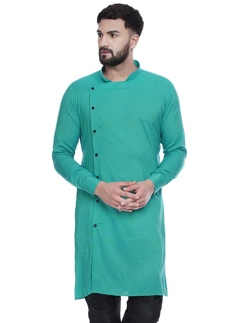green solid rayon medium length kurta