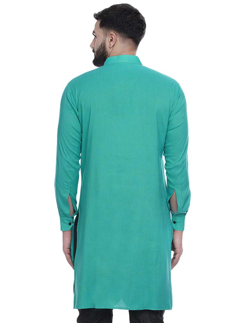 green solid rayon medium length kurta - 16979487 - Standard Image - 2