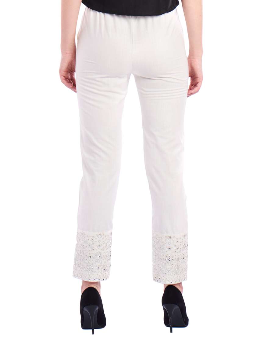 embroidered hem flat front trousers - 16980331 - Standard Image - 2