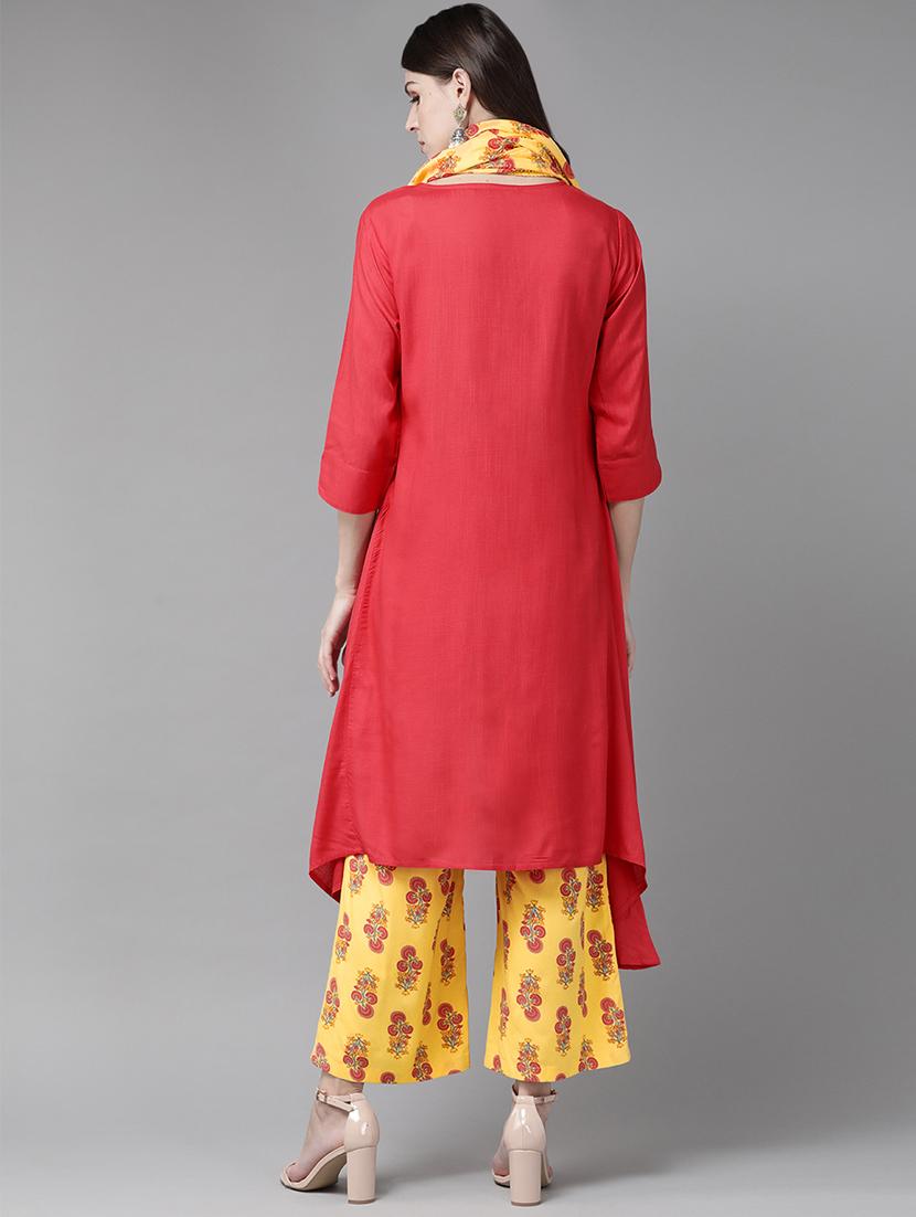 women three quarter sleeve kurta palazzo with dupatta set - 16980762 - Standard Image - 2