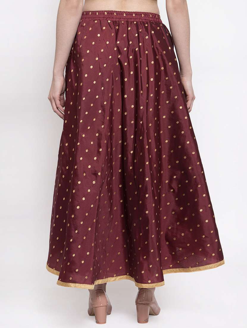 maroon silk blend flared skirt - 16982017 -  Standard Image - 2