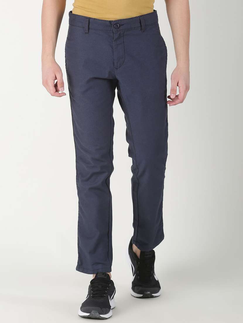 blue solid taped casual trouser 