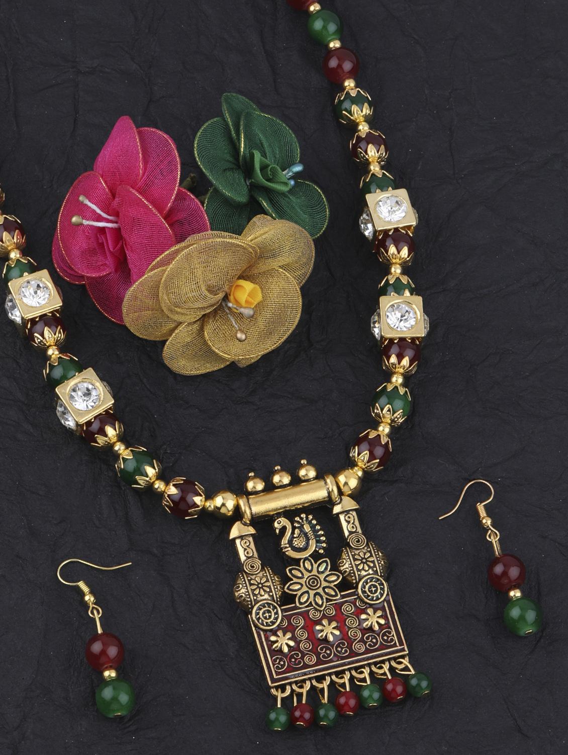 multi colored metal long pendants with earring - 16983957 - Standard Image - 2