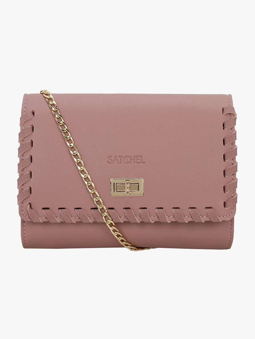 pink leatherette (pu) sling bag