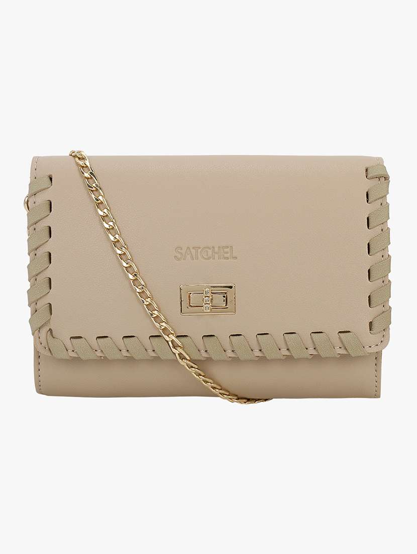 beige leatherette (pu) sling bag