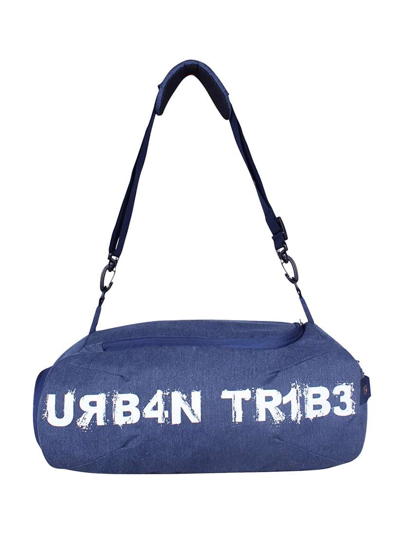 blue polyester dufflebag