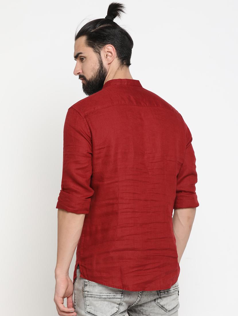 red solid linen short kurta - 16987976 - Standard Image - 2