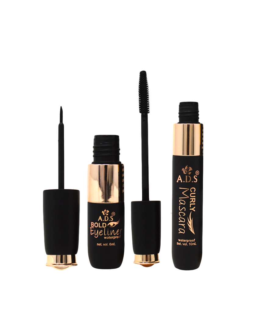 ads good choice india waterproof & bold eyeliner & mascara a1583, black, 6ml+10ml, pack of 2
