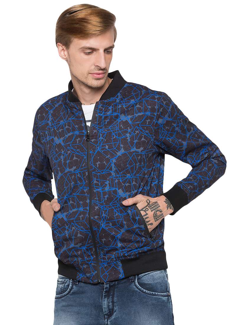 black geometric print bomber jacket