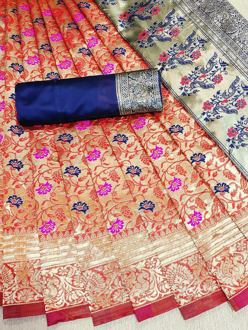 floral banarasi saree with blouse - 16991781 - Standard Image - 2