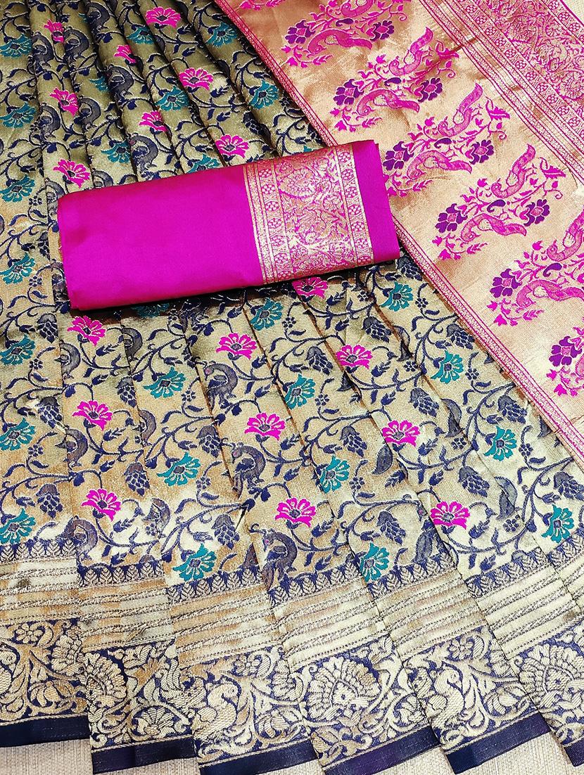 floral banarasi saree with blouse - 16991783 - Standard Image - 2