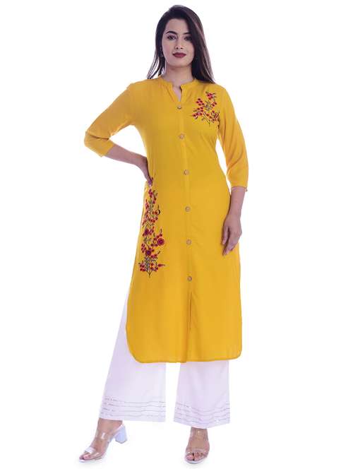 embroidered straight kurta - 16993484 -  Standard Image - 0