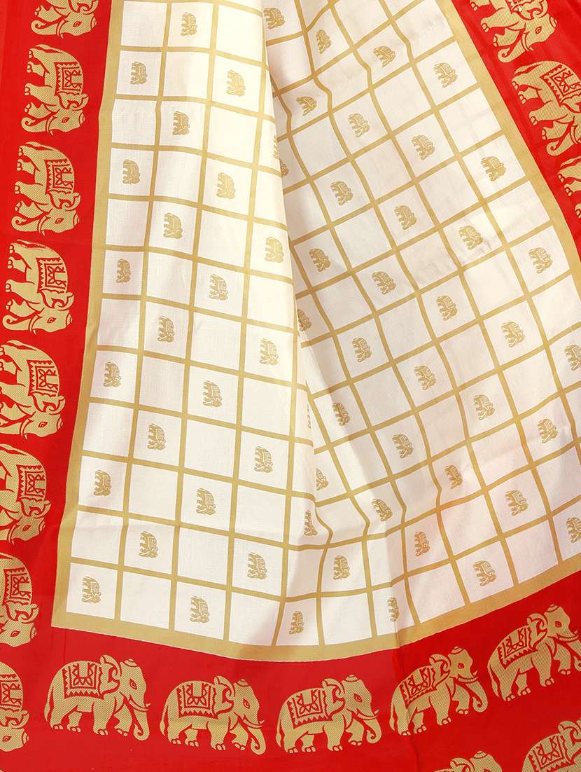 women's checks cream colored saree with blouse - 16994226 - Standard Image - 2