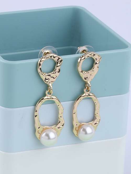gold metal drop earring - 16995662 - Standard Image - 0