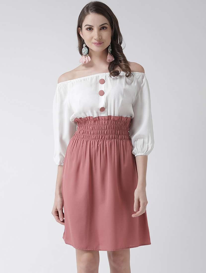 color block smocked detail a-line dress 