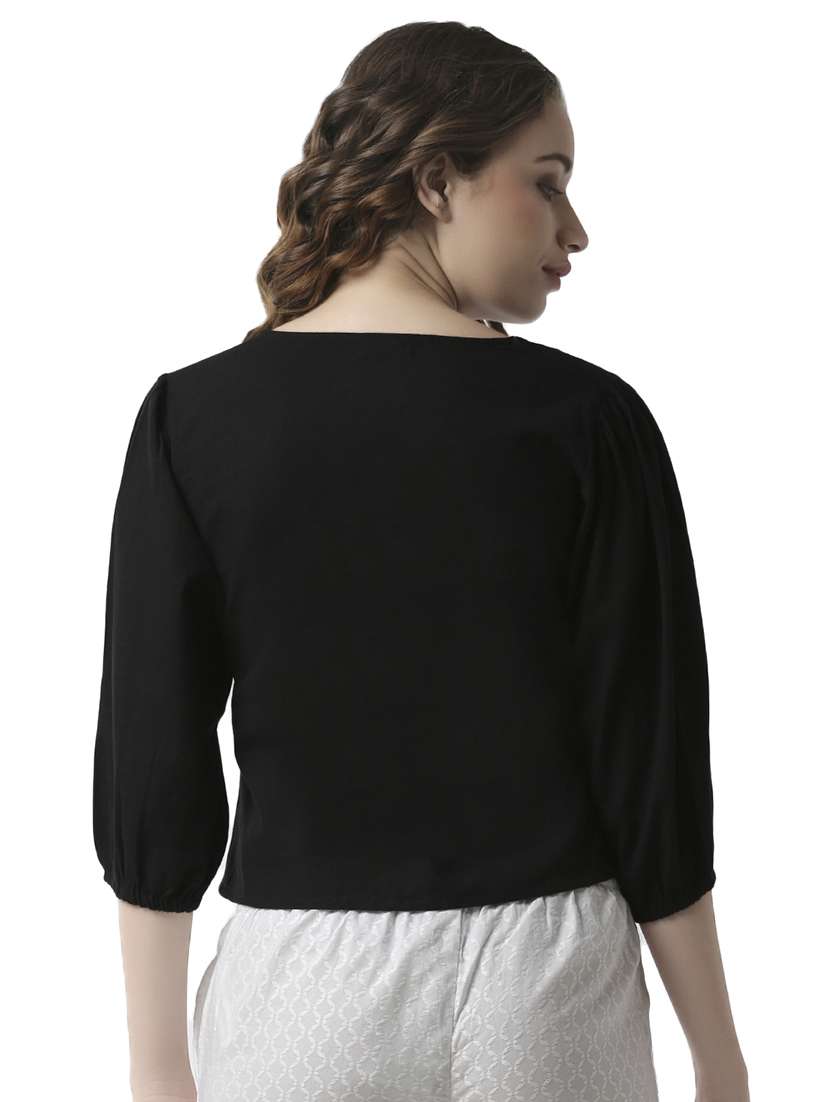 tie front button up crop top - 16995861 - Standard Image - 2