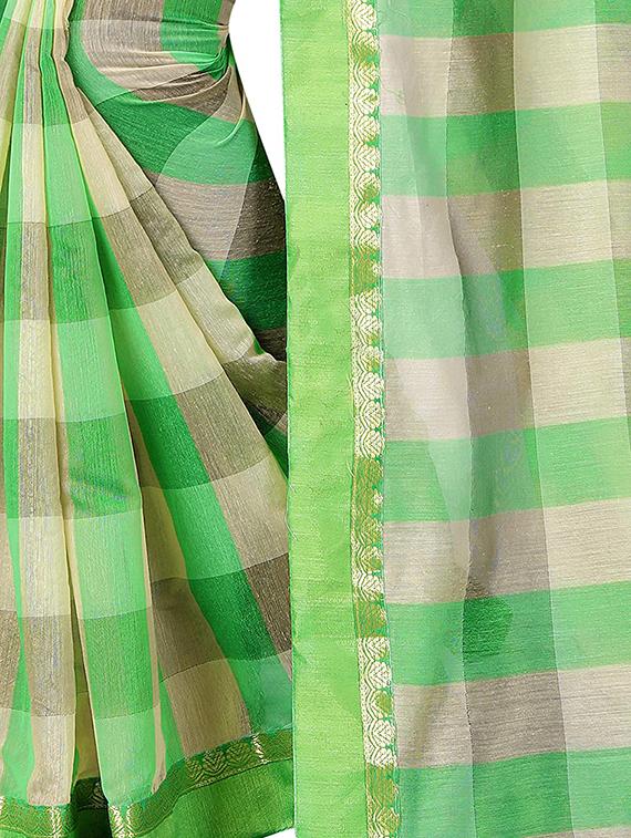 women's checks green colored saree with blouse - 17005836 - Standard Image - 2